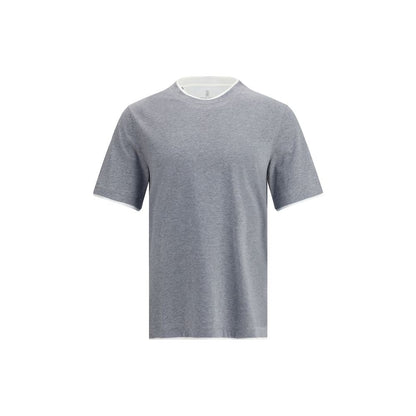 T-Shirt by Brunello Cucinelli for men in cotton gray & patterned features a plush silhouette, showcasing a sophisticated and for a truly plush finish.