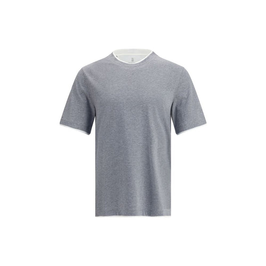 T-Shirt by Brunello Cucinelli for men in cotton gray & patterned features a plush silhouette, showcasing a sophisticated and for a truly plush finish.
