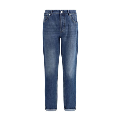 Jeans by Brunello Cucinelli for men in cotton denim blue & signature presents a tailored silhouette, showcasing a tailored straight-leg & regular-fit and long cut with a refined for a truly tailored aesthetic.