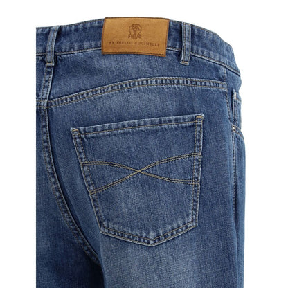 Jeans by Brunello Cucinelli for men in cotton denim blue & signature features an refined tailoring silhouette, showcasing a premium straight-leg & regular-fit with a and long cut for a refined tailoring look.