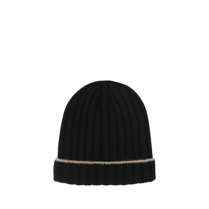 Beanie Hat by Brunello Cucinelli for men in cashmere & capra leather black features a athleisure-luxe silhouette, artfully capturing the essence of the athleisure-luxe Cashmere & Capra Leather Beanie Hat design for a sophisticated look.