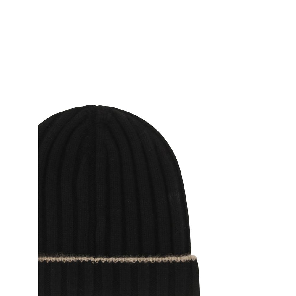 Beanie Hat by Brunello Cucinelli for men in cashmere & capra leather black presents a urban-chic silhouette, showcasing the urban-chic craftsmanship of this Cashmere & Capra Leather Beanie Hat.
