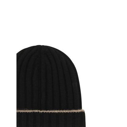 Beanie Hat by Brunello Cucinelli for men in cashmere & capra leather black presents a urban-chic silhouette, showcasing the urban-chic craftsmanship of this Cashmere & Capra Leather Beanie Hat.