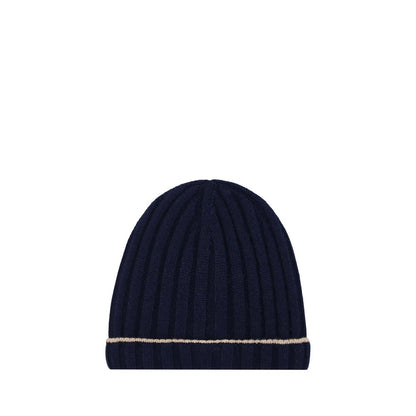 Beanie Hat by Brunello Cucinelli for men in cashmere & capra leather blue features a refined luxury silhouette, artfully capturing the essence of the refined luxury Cashmere & Capra Leather Beanie Hat design for a sophisticated, premium look.