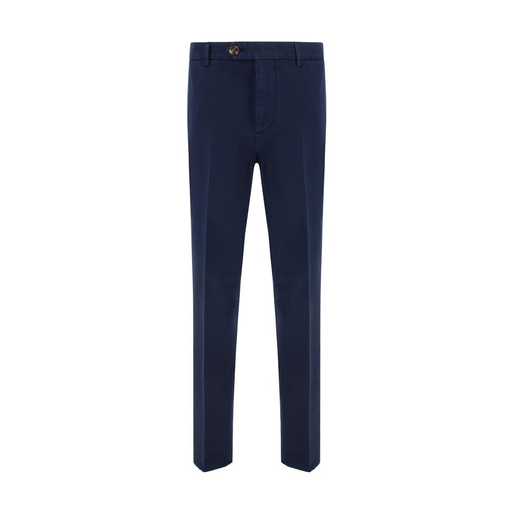Casual Pants by Brunello Cucinelli for men in cotton blue & patterned presents a tailored silhouette, showcasing a tailored regular-fit and long cut with a refined for a truly tailored aesthetic.