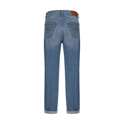 Jeans by Brunello Cucinelli for men in stretch denim cotton blue, signature & print features an sophisticated and straight-leg & regular-fit with a precise long, creating a sophisticated and sophisticated silhouette.