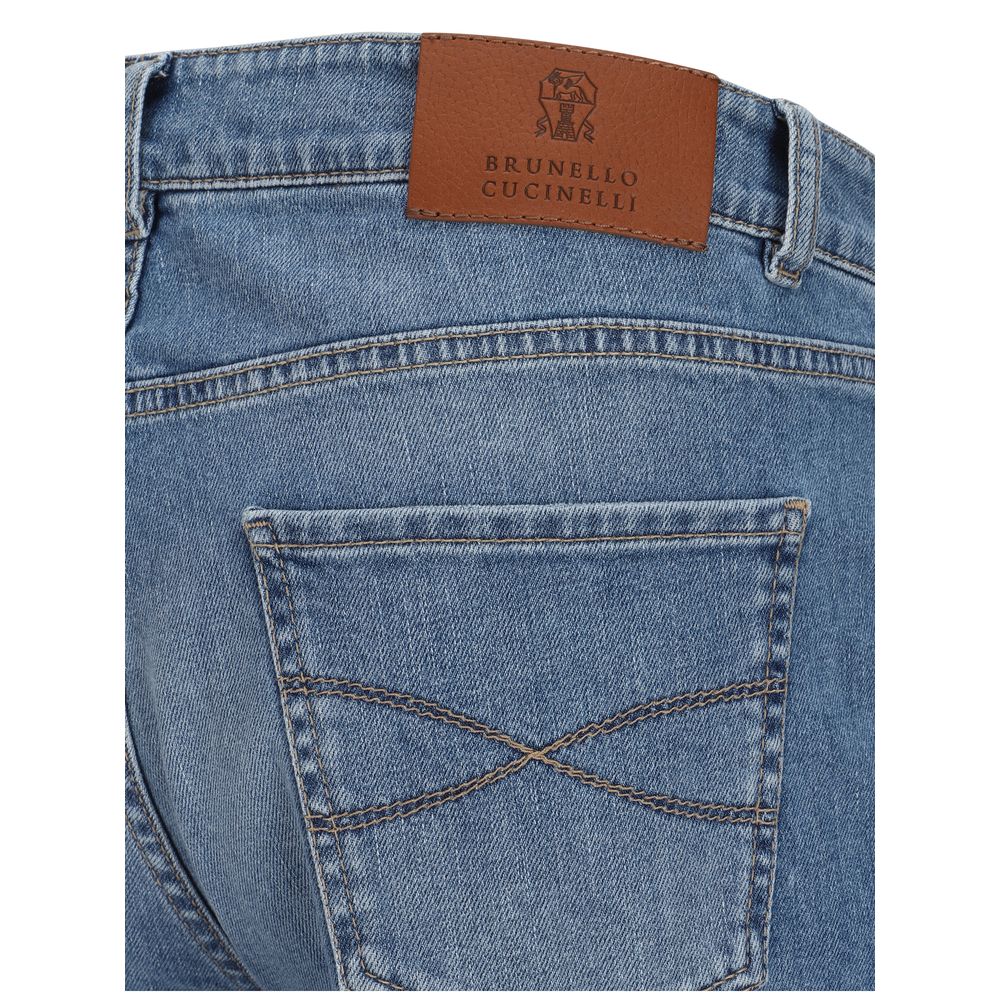 Jeans by Brunello Cucinelli for men in stretch denim cotton blue, signature & print features an refined tailoring silhouette, showcasing a premium straight-leg & regular-fit with a and long cut for a refined tailoring look.