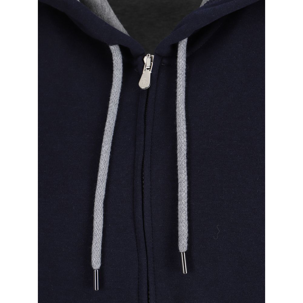 Sweatshirt Hoodie by Brunello Cucinelli for men in polyamide silk cotton & capra leather blue features a authentic silhouette, showcasing a sophisticated and authentic detail for a refined finish.