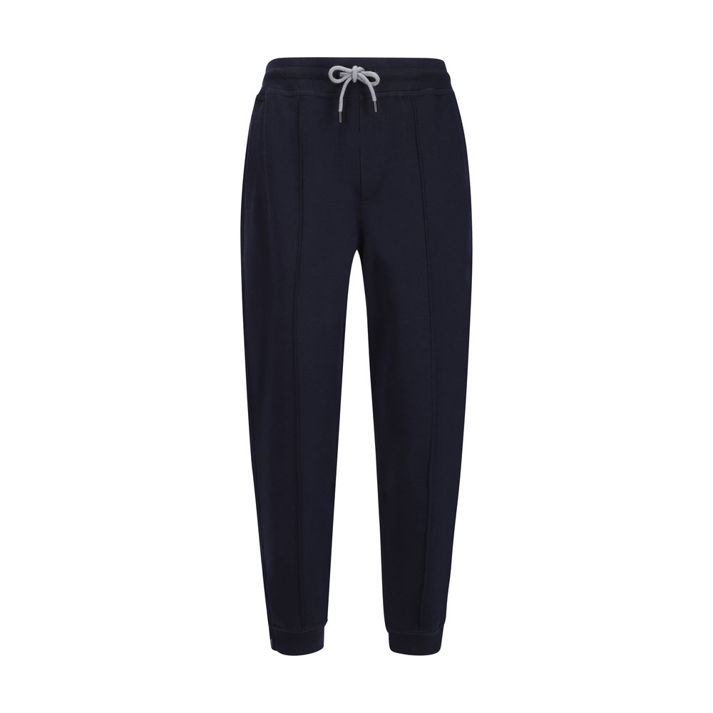 Jogger Sweatpants by Brunello Cucinelli for men in polyamide silk cotton & capra leather blue features a versatile silhouette, integrating performance seamless with a versatile relaxed-fit & regular-fit, long, and comfortable .