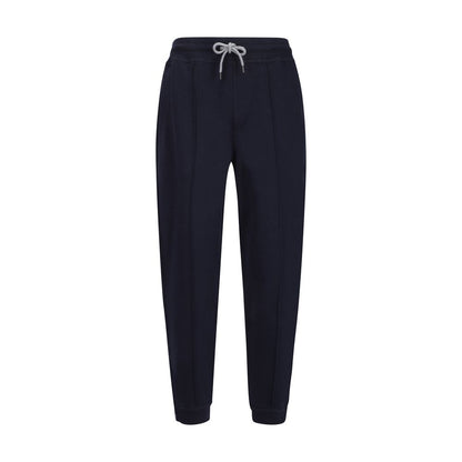 Jogger Sweatpants by Brunello Cucinelli for men in polyamide silk cotton & capra leather blue features a versatile silhouette, integrating performance seamless with a versatile relaxed-fit & regular-fit, long, and comfortable .