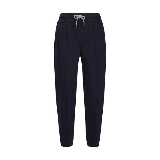 Jogger Sweatpants by Brunello Cucinelli for men in polyamide silk cotton & capra leather blue features a versatile silhouette, integrating performance seamless with a versatile relaxed-fit & regular-fit, long, and comfortable .