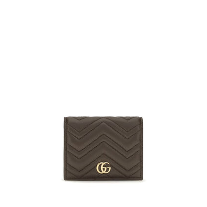 Cardholder Wallet by Gucci for women in bos taurus calf nappa leather brown, gold, patterned & chevron showcases a enchanting silhouette, artfully detailed with the signature style of the Gg Marmont Bos Taurus Calf Nappa Leather Cardholder Wallet and functional card-organization.