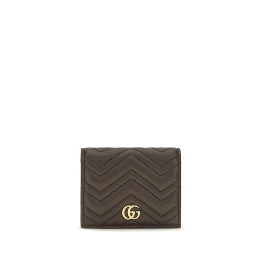 Cardholder Wallet by Gucci for women in bos taurus calf nappa leather brown, gold, patterned & chevron showcases a enchanting silhouette, artfully detailed with the signature style of the Gg Marmont Bos Taurus Calf Nappa Leather Cardholder Wallet and functional card-organization.
