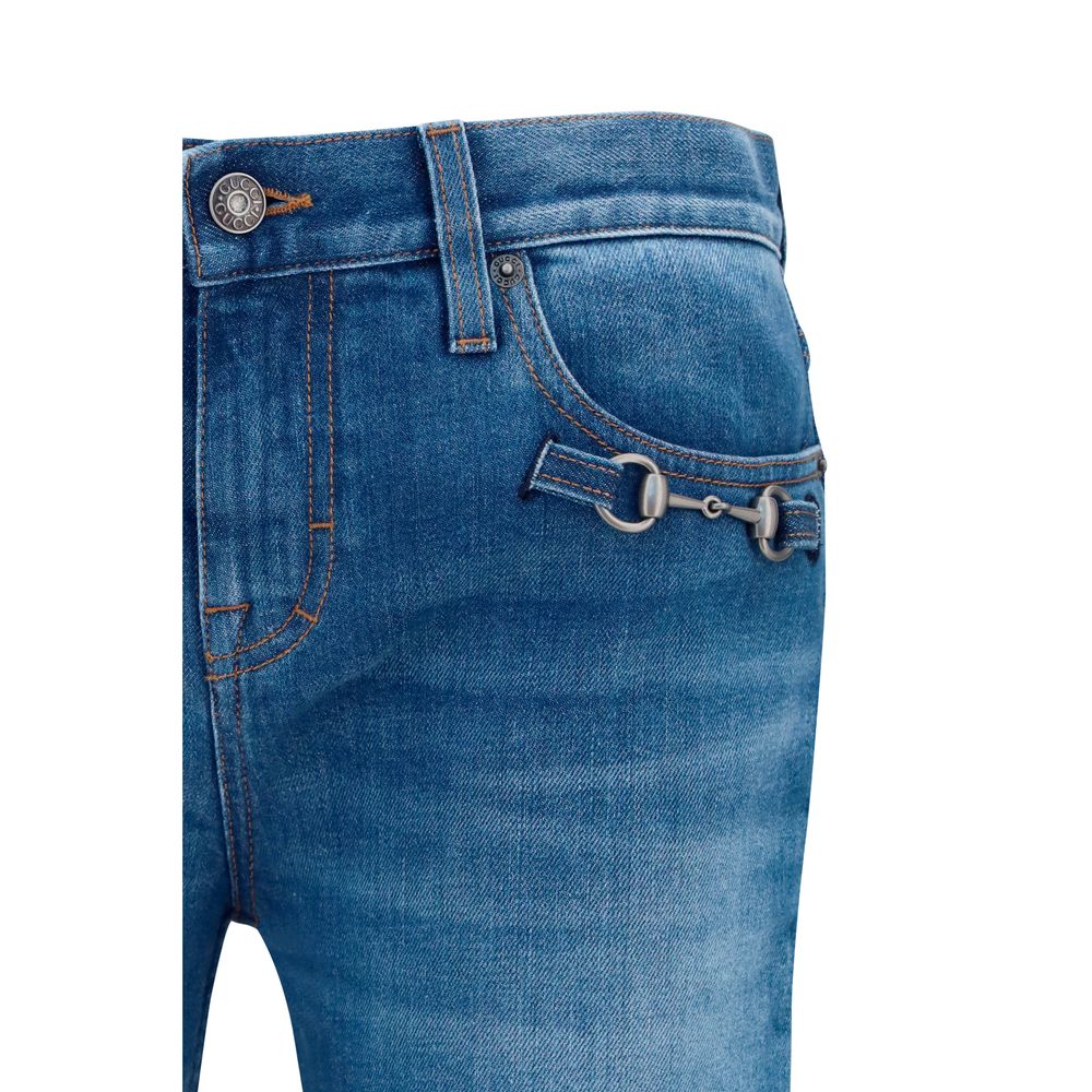Jeans by Gucci for women in stretch denim cotton blue features an refined tailoring silhouette, showcasing a premium flared & slim with a low rise and long cut for a refined tailoring look.
