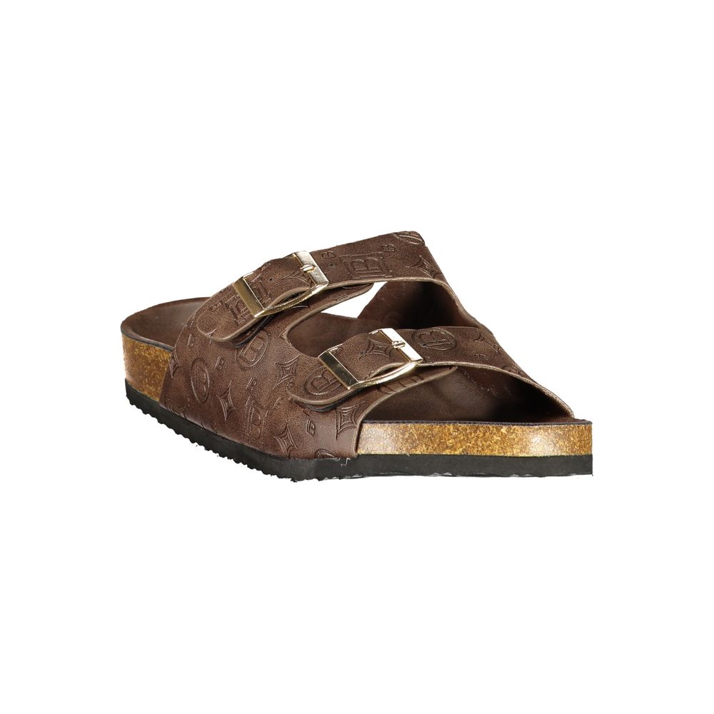Flat Sandals by Laura Biagiotti for women in polyurethane brown features an architectural silhouette, showcasing the architectural Women's Polyurethane Flat Sandals with a flat and .