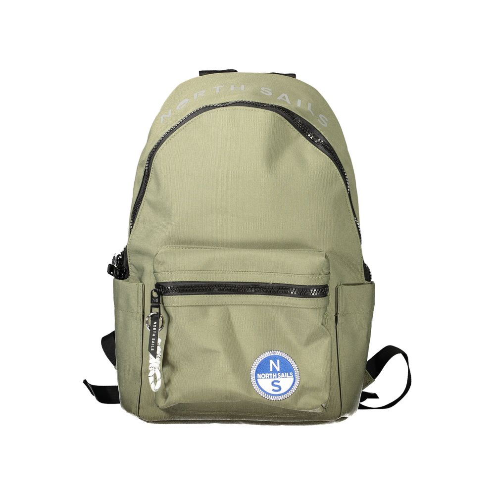 Backpack by North Sails for men in polyester green & print features a refined silhouette, showcasing the Polyester Backpack design with a secure zipper, ample external-pockets & laptop-compartment, and versatile handle, backpack-strap & adjustable-strap.