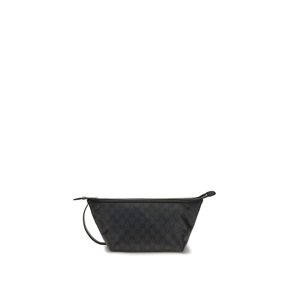 Mini Drawstring Clutch Handbag by Gucci for women in leather black features a architectural silhouette, showcasing a secure zipper, ample , and versatile handle & wristlet for a architectural finish.