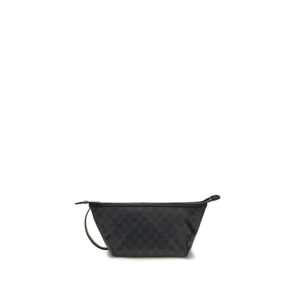 Mini Drawstring Clutch Handbag by Gucci for women in leather black features a architectural silhouette, showcasing a secure zipper, ample , and versatile handle & wristlet for a architectural finish.