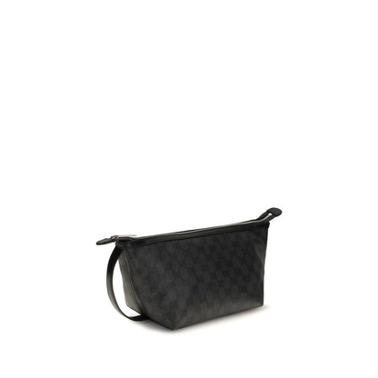 Mini Drawstring Clutch Handbag by Gucci for women in leather black showcases a sculptural silhouette, featuring a secure zipper, ample , and versatile handle & wristlet for a sculptural aesthetic.