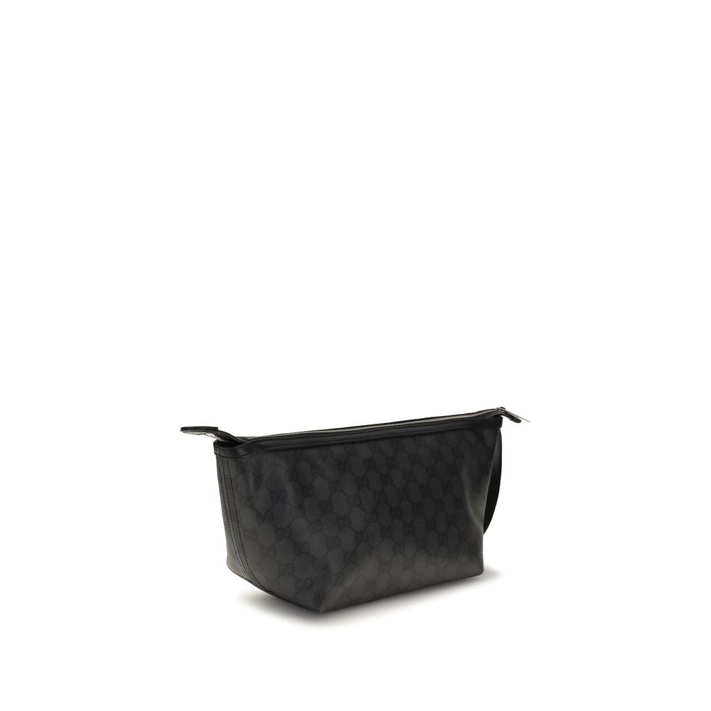 Mini Drawstring Clutch Handbag by Gucci for women in leather black features a sculptural silhouette with a secure zipper, ample , and versatile handle & wristlet for a sculptural finish.