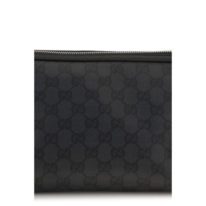 Mini Drawstring Clutch Handbag by Gucci for women in leather black features a statuesque silhouette, showcasing a secure zipper and organized with versatile handle & wristlet for statuesque evening wear.