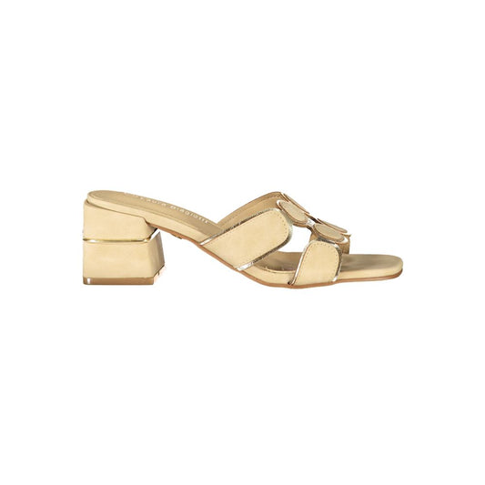 Mid-Heel Sandals by Laura Biagiotti for women in polyurethane beige features an architectural silhouette, showcasing the architectural Women's Polyurethane Mid-Heel Sandals with a 5-cm-heel mid-heel and .