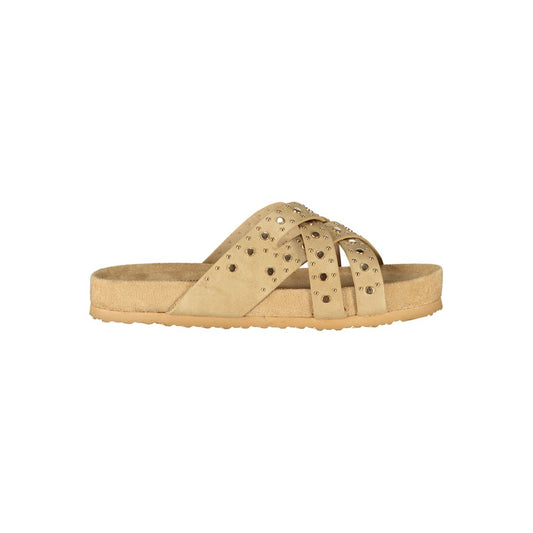Flat Sandals by Laura Biagiotti for women in polyester & polyurethane and beige presents a sculptural silhouette, showcasing the signature style of the Aren Women's Polyester & Polyurethane Flat Sandals with a sculptural flat and sculptural .