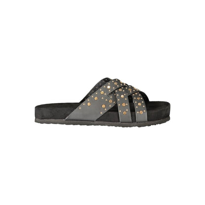 Flat Sandals by Laura Biagiotti for women in polyester & polyurethane black & signature features an architectural design from the City Women's Polyester & Polyurethane Flat Sandals collection, defined by a architectural flat and for a architectural finish.