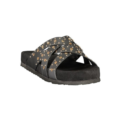 Flat Sandals by Laura Biagiotti for women in polyester & polyurethane black & signature features an statuesque silhouette from the City Women's Polyester & Polyurethane Flat Sandals collection, showcasing a statuesque flat and elegant .