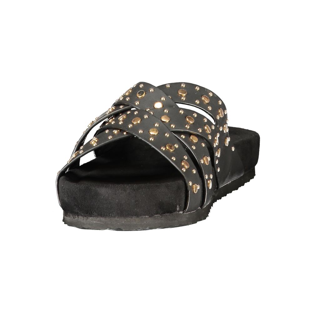 Flat Sandals by Laura Biagiotti for women in polyester & polyurethane black & signature features an architectural silhouette, showcasing the architectural City Women's Polyester & Polyurethane Flat Sandals with a flat and .