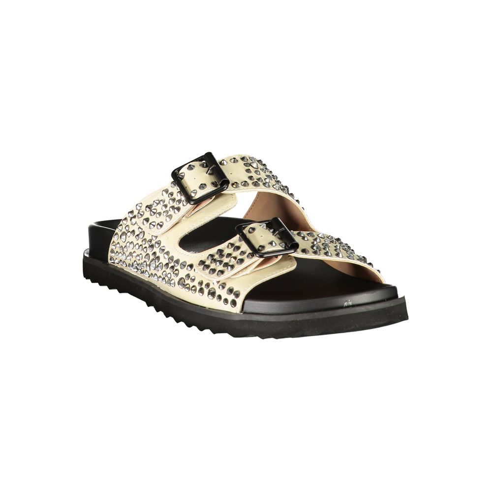 Flat Slider Sandals by Laura Biagiotti for women in polyurethane & rhinestone beige features an statuesque Women's Polyurethane & Rhinestone Flat Slider Sandals silhouette with a refined flat and elegant .