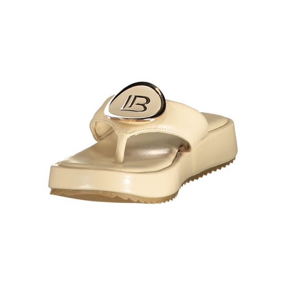 Flip-Flop Sandals by Laura Biagiotti for women in polyurethane beige presents a sculptural silhouette, showcasing the Women's Polyurethane Flip-Flop Sandals design with a sculptural and for a premium look.