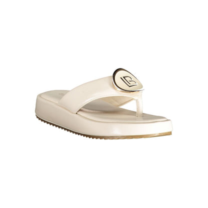 Flip-Flop Sandals by Laura Biagiotti for women in polyurethane and white presents a sculptural silhouette, showcasing the signature style of the Crisp Women's Polyurethane Flip-Flop Sandals with a sculptural and sculptural .
