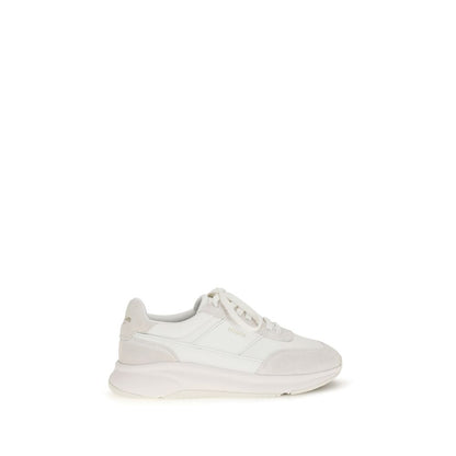 Athletic Sneakers by Axel Arigato for men in bos taurus suede calf leather gold & white showcases a architectural silhouette, artfully capturing the essence of the Men's Athletic Bos Taurus Suede Calf Leather Sneakers with its signature architectural athletic style construction.