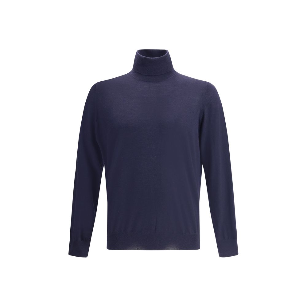 Sweater by Brunello Cucinelli for men in wool & capra leather blue showcases an masterful silhouette, artfully detailed with a masterful turtle neckline and for a sophisticated, premium finish.