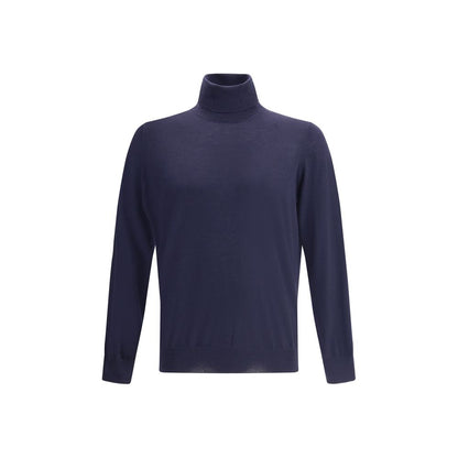 Sweater by Brunello Cucinelli for men in wool & capra leather blue showcases an masterful silhouette, artfully detailed with a masterful turtle neckline and for a sophisticated, premium finish.