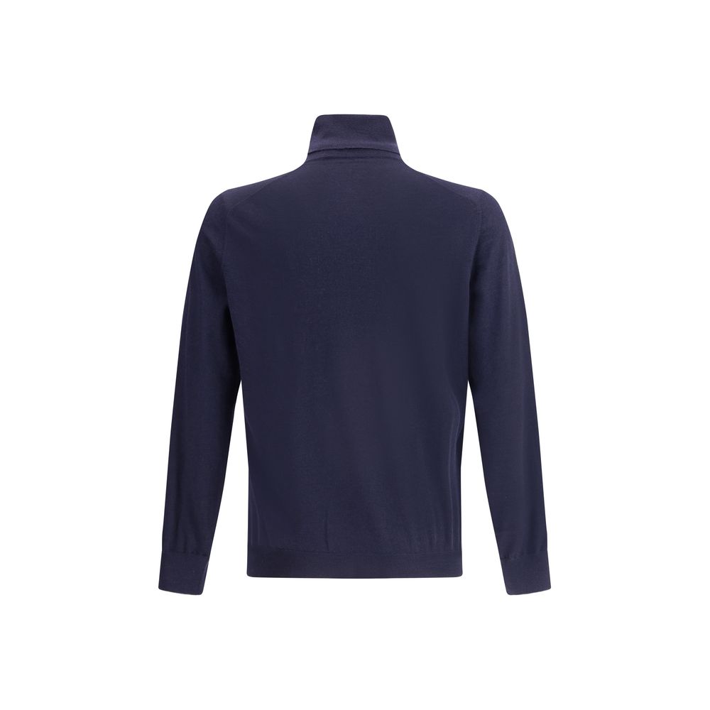 Sweater by Brunello Cucinelli for men in wool & capra leather blue showcases a discreet silhouette, finished with a discreet turtle neckline and for a discreet look.