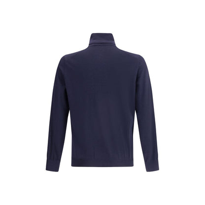 Sweater by Brunello Cucinelli for men in wool & capra leather blue showcases a discreet silhouette, finished with a discreet turtle neckline and for a discreet look.