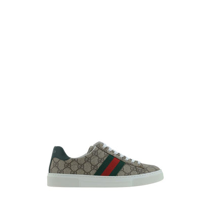 Sneakers by Gucci for women in polyester polyethylene polyurethane leather & cotton multicolor, jacquard & monogram presents a sumptuous silhouette, artfully capturing the essence of the Gg Women's Low Top Polyester Polyethylene Polyurethane Leather & Cotton Sneakers with its sumptuous low-top style design.
