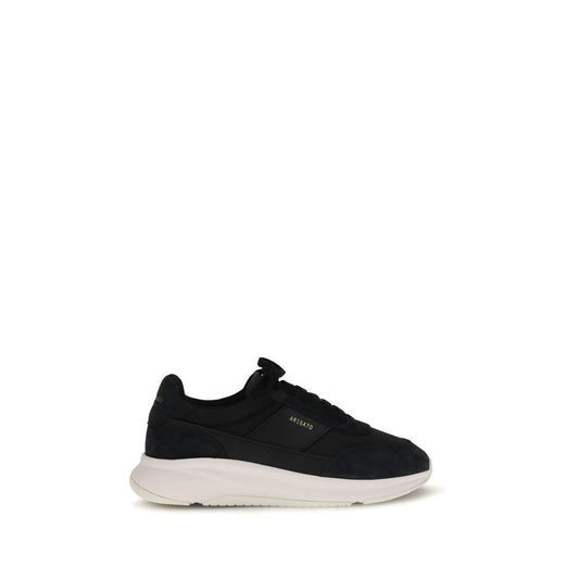 Athletic Sneakers by Axel Arigato for men in bos taurus suede calf leather & polyester black, gold & signature showcases a architectural silhouette, artfully capturing the essence of the Men's Athletic Bos Taurus Suede Calf Leather & Polyester Sneakers with its signature architectural athletic style construction.