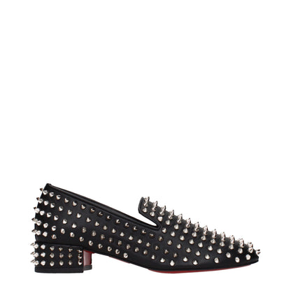 Flat Loafer Slip-On Pumps Shoes by Christian Louboutin for women in leather black showcases a impeccable silhouette as Women's Leather Flat Loafer Slip-On Pumps Shoes, artfully designed with a impeccable flat and refined for a impeccable finish.