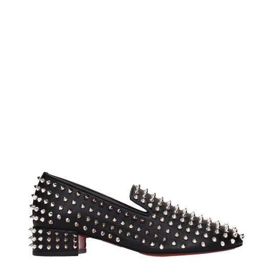 Flat Loafer Slip-On Pumps Shoes by Christian Louboutin for women in leather black showcases a impeccable silhouette as Women's Leather Flat Loafer Slip-On Pumps Shoes, artfully designed with a impeccable flat and refined for a impeccable finish.