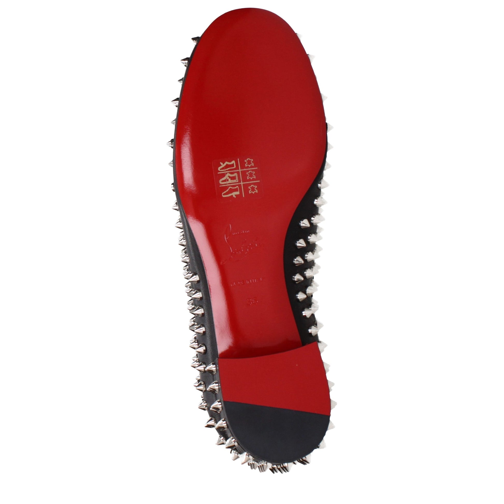 Flat Loafer Slip-On Pumps Shoes by Christian Louboutin for women in leather black features an ergonomic silhouette, perfectly showcasing Women's Leather Flat Loafer Slip-On Pumps Shoes with its distinct flat and elegant .