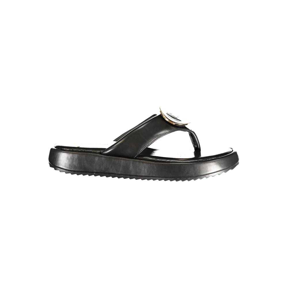 Flip-Flop Sandals by Laura Biagiotti for women in polyurethane and black presents a sculptural silhouette, showcasing the signature style of the Women's Polyurethane Flip-Flop Sandals with a sculptural and sculptural .