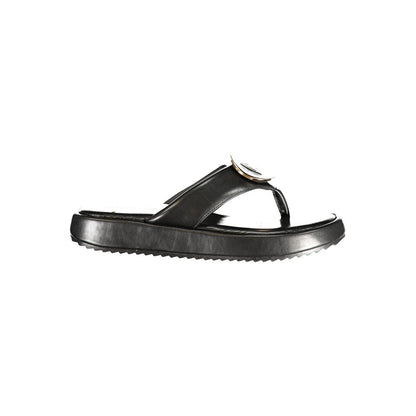 Flip-Flop Sandals by Laura Biagiotti for women in polyurethane and black presents a sculptural silhouette, showcasing the signature style of the Women's Polyurethane Flip-Flop Sandals with a sculptural and sculptural .
