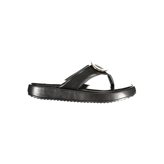 Flip-Flop Sandals by Laura Biagiotti for women in polyurethane and black presents a sculptural silhouette, showcasing the signature style of the Women's Polyurethane Flip-Flop Sandals with a sculptural and sculptural .
