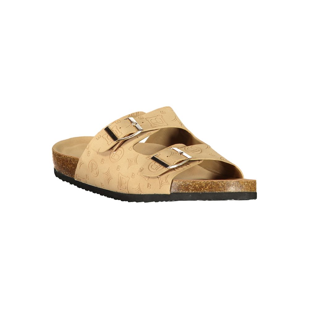 Flat Sandals by Laura Biagiotti for women in polyurethane beige & signature features an architectural silhouette, showcasing the architectural Women's Polyurethane Flat Sandals with a flat and .