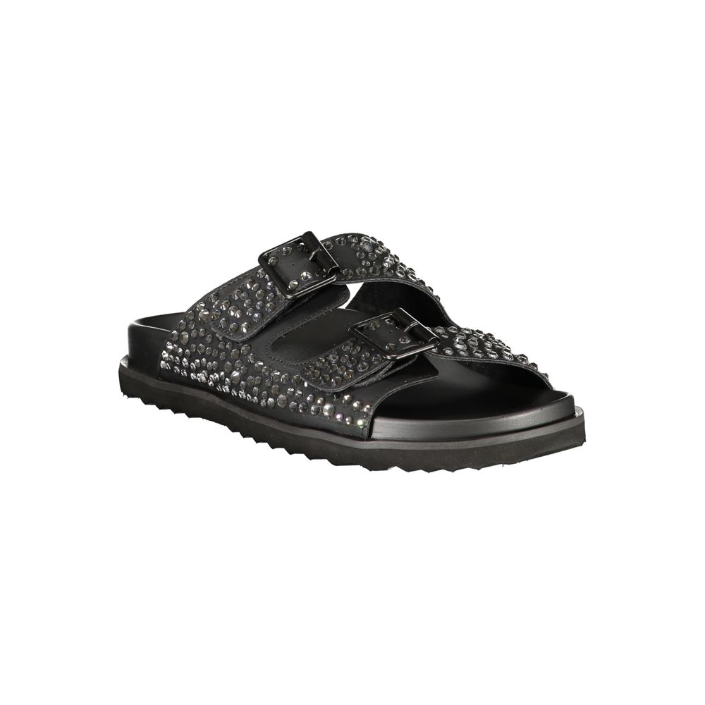 Flat Sandals by Laura Biagiotti for women in polyurethane & rhinestone black features an statuesque silhouette from the Women's Polyurethane & Rhinestone Flat Sandals collection, showcasing a statuesque flat and elegant .