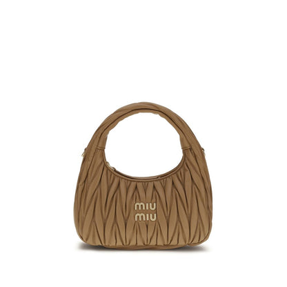 Quilted Hobo Shoulder Bag by Miu Miu for women in lamb leather beige, patterned, monogram & print features a distinguished silhouette, showcasing a secure zipper and distinguished single-compartment with versatile shoulder-strap for a distinguished finish.