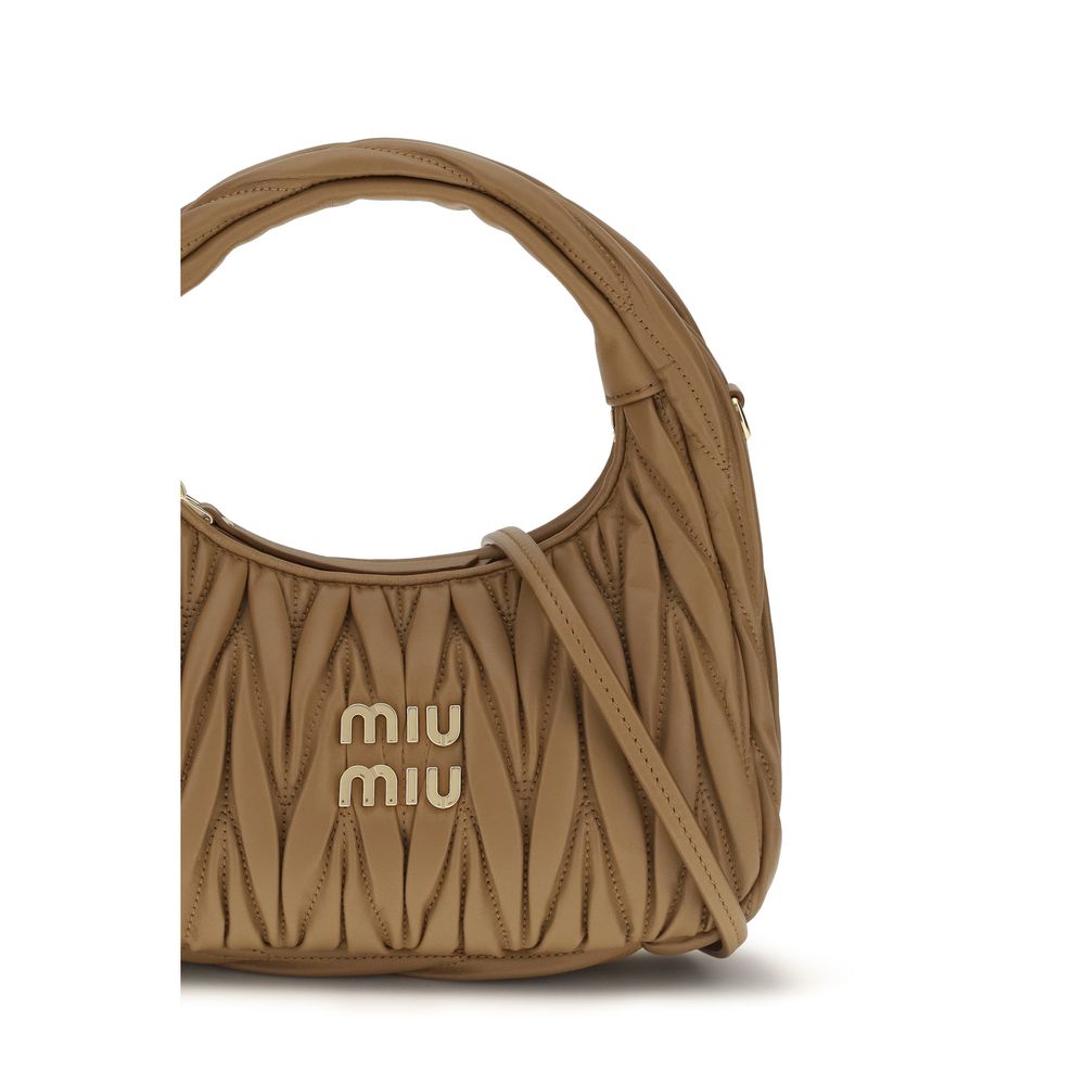 Quilted Hobo Shoulder Bag by Miu Miu for women in lamb leather beige, patterned, monogram & print features a enviable silhouette, showcasing a secure zipper, ample single-compartment, and enviable shoulder-strap for a enviable finish.
